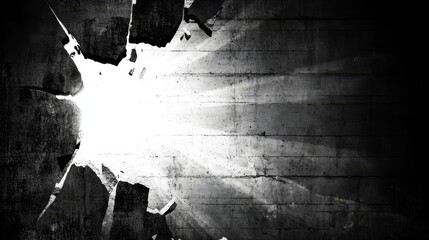 Broken Concrete Wall With Light Shining Through