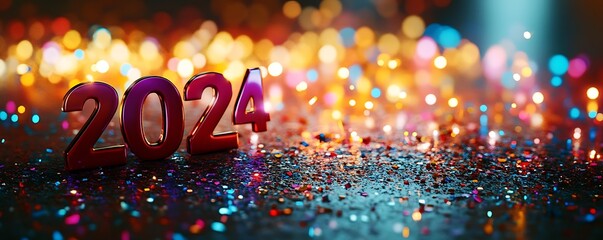 Numbers 2024 displayed in a festive background with space for text or celebration announcements.