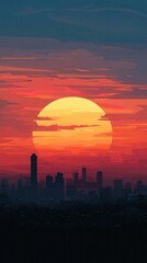 Obraz premium Capture the stunning sunset over the city skyline with space for your text