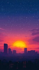 Fototapeta premium Experience the breathtaking sunset over the city skyline with an expansive sky for your text