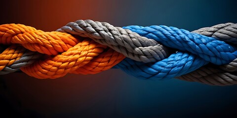 Unity and Strength Concept . Team rope diverse strength connect partnership together teamwork unity communicate support. Strong diverse network rope team concept integrate cooperation empower power