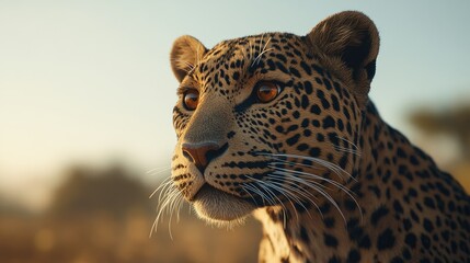 Obraz premium A close-up of a leopard's powerful stare, amber eyes and sharp whiskers highlighting its strength and natural beauty