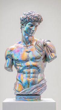 Vermiculation texture in iridescent colors shaped into Greco-Roman statues