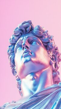 Vermiculation texture in iridescent colors shaped into Greco-Roman statues