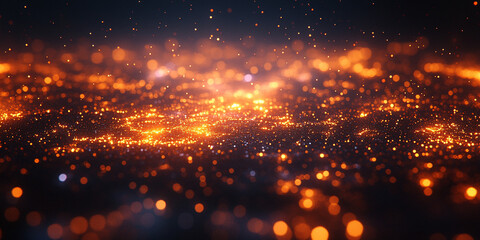 Obraz premium golden particles floating and swirling in the center of a dark, empty room, casting a warm glow and creating a mysterious, ethereal ambiance with a hint of wonder