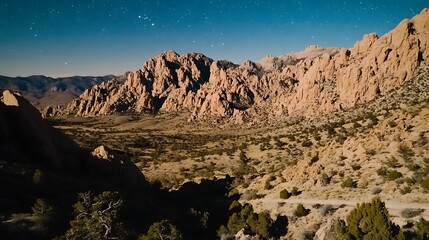 Obraz premium Starry Night Over a Rugged Mountain Range