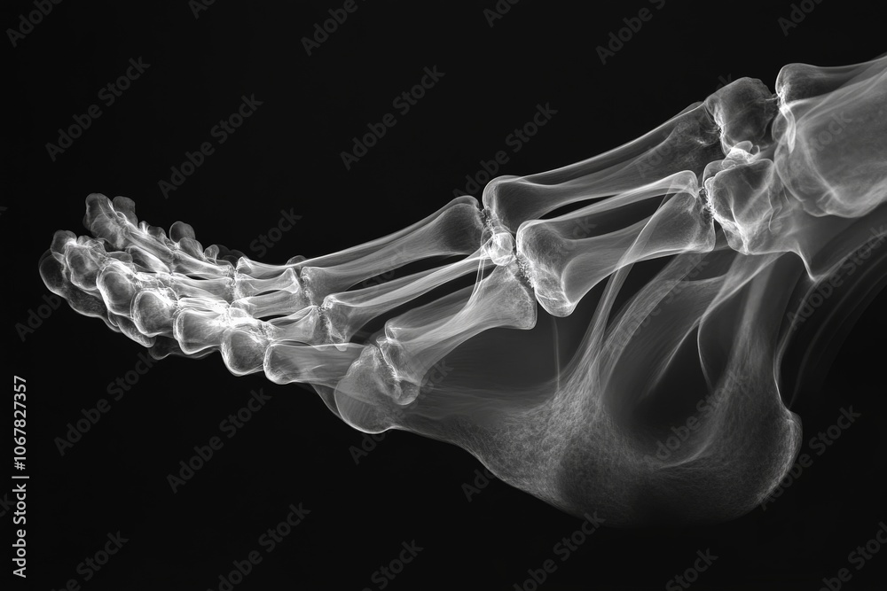 Poster this x-ray image reveals the intricate bone structure of a human foot, showcasing the metatarsals an