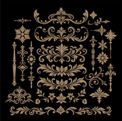Ornamental design lace borders and corners Vector set art deco floral ornaments elements illustration
