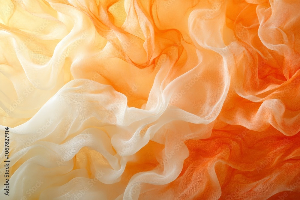 Aufkleber This image features an ethereal blend of orange and white colors, creating a flowing abstract design resembling wispy clouds or delicate fabric in motion.