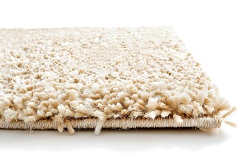 Stylish soft beige carpet isolated on white background