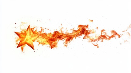 Fiery star with flames, white isolate background.