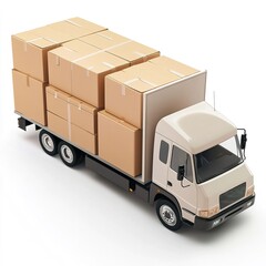 A delivery truck loaded with brown cardboard boxes, symbolizing shipping, logistics, and transportation of goods.
