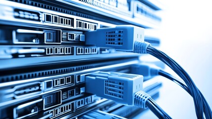 Intricate network cables and server infrastructure, a closeup examination of modern technology's complex connections