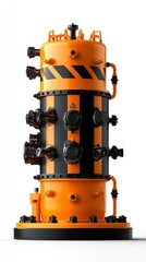 Fototapeta premium Industrial pressure vessel, orange and black, isolated on white background