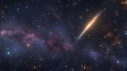 Naklejka premium A Cosmic Tapestry: A Galaxy with a Bright Streak of Light and Scattered Stars