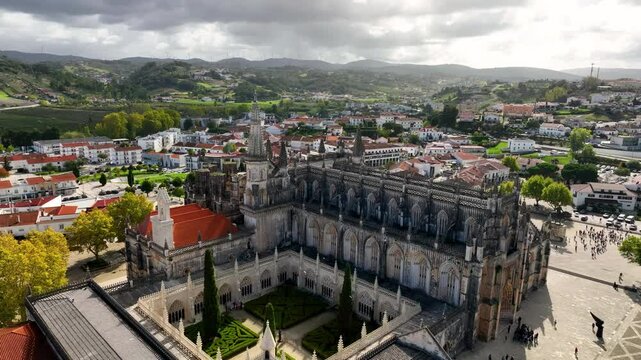 Aerial view of stunning Monastery of Batalha, Leiria, Portugal, UNESCO World Heritage Site