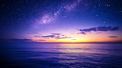Obraz premium Starry Night Sky Over a Calm Sea at Sunset