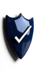 Shield emblem with a check mark symbol on a white isolate background.