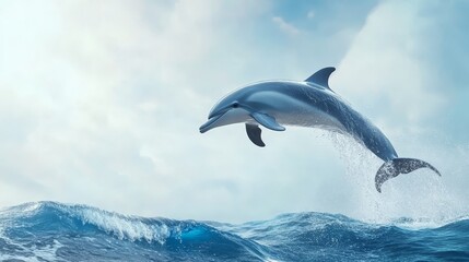 Dynamic dolphin display, majestic mammal leaps from ocean waves in a breathtaking aquatic ballet