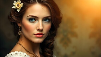 Naklejka premium portrait of a woman with dark hair and blue eyes