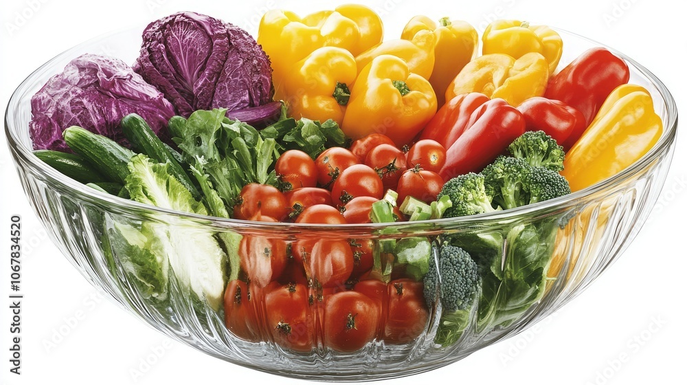 Aufkleber a colorful array of vegetables in a glass bowl, showcasing a nutritious rainbow salad that appeals t