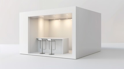 White Minimalist Booth - a sleek and modern display concept. The white minimalist design creates a clean and inviting space.