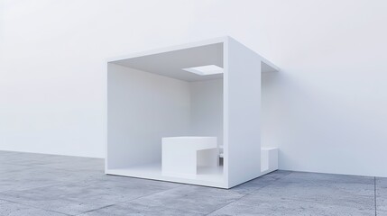White Minimalist Booth - a sleek and modern display concept. The white minimalist design creates a clean and inviting space.