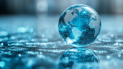 glass globe, symbolizing global unity, interconnectedness, and transparency. Abstract reflections add a modern, thought-provoking touch, highlighting themes of globalization and unity