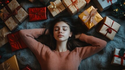 Fototapeta premium Happy female with gift box in holiday season.