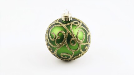 Green Christmas ornament ball isolated on a pure white background