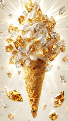 The Luxurious Crystal Ice Cream Cone of Elevate Your Taste with a Touch of Glamour. Perfect for use dessert marketing, food presentations, art installations, and innovative advertising campaigns