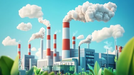 Obraz premium Modern Eco-Friendly Factory with Smokeless Chimneys