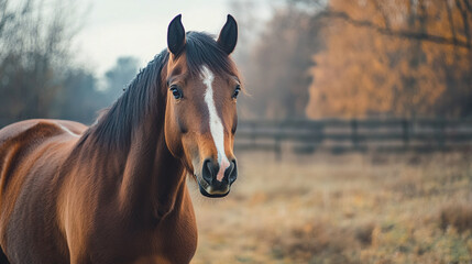 Obraz premium A Beautiful Horse at the Center, Surrounded by a Background Featuring the Same Brown and White Patterns as Its Coat