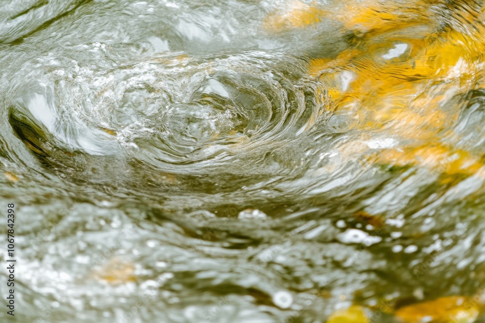 Poster the photograph captures swirling water in dynamic motion, with hints of orange and green reflections