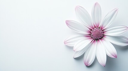 A delicate flower with white petals and pink tips on a soft background.