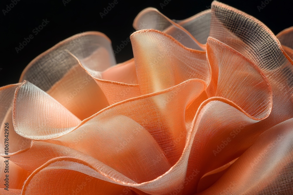 Poster an intricate spiral pattern of orange waves with a silky satin sheen, showcasing vibrant flow and mo