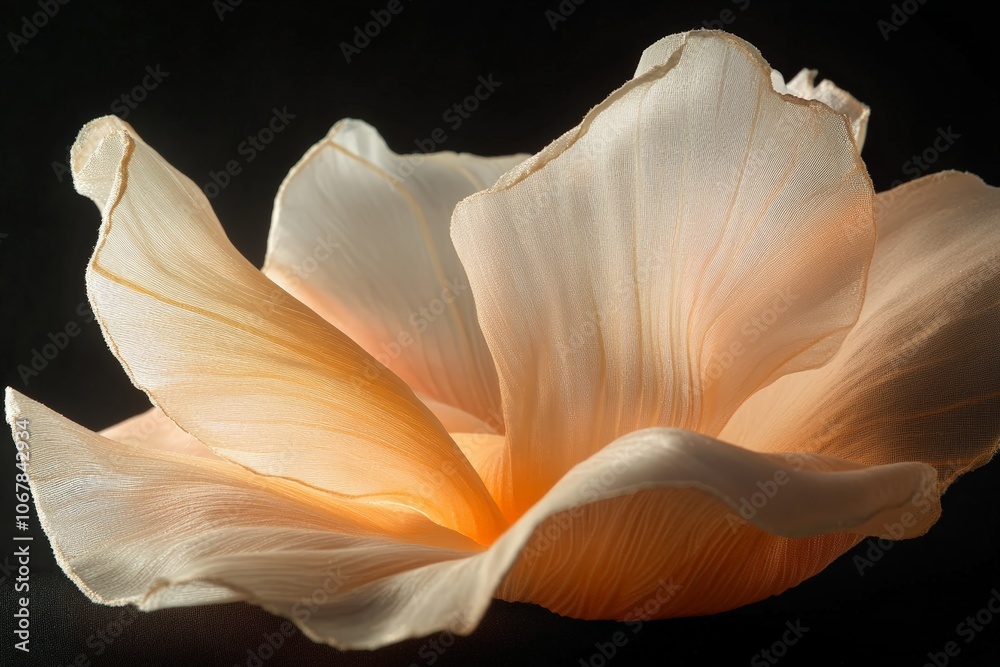 Aufkleber An image of graceful white petals illuminated from within, casting a warm glow and soft shadows, creating a peaceful and dreamlike floral scene.