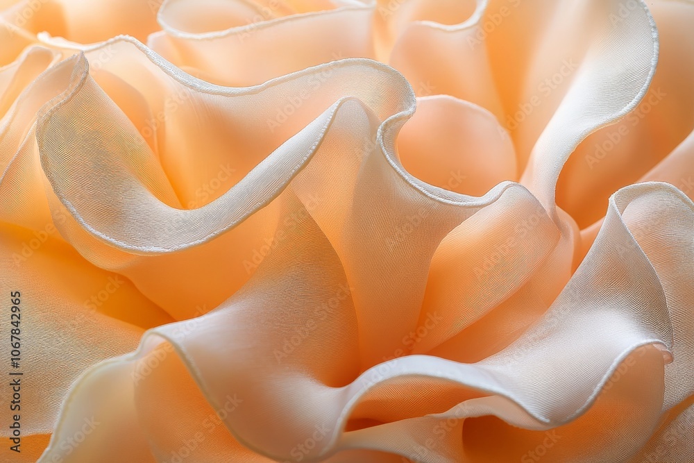 Poster peach-colored fabric flows gracefully, forming soft waves and eddies that evoke a sense of softness 