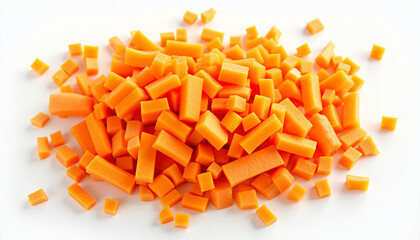 a pile of cut up carrots on a white background