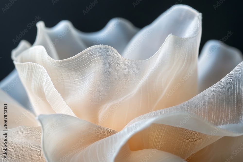 Poster artistic representation of translucent white fabric flowing gently, evoking a sense of peace and ele