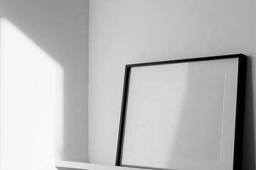 A minimalist scene with sunlight casting interesting shadows on an empty frame, creating a serene and contemplative atmosphere in modern decor.
