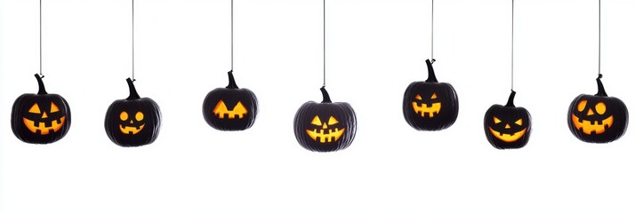 Halloween holiday carved pumpkin hanged over white background