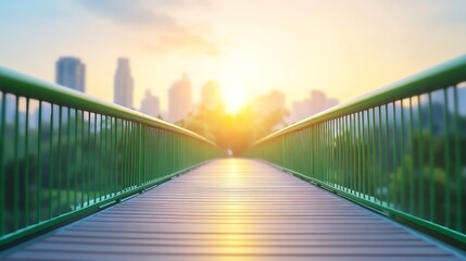 Obraz premium Spectacular urban bridge at sunset, a breathtaking view of the city skyline, waterfront reflections, and colorful architecture