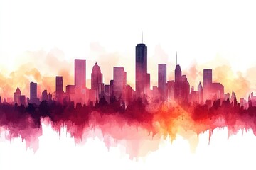 Obraz premium Watercolor cityscape with red tones. This image is perfect for projects about urban living, architecture, and cityscapes.