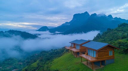 Fototapeta premium Luxury house on a hill, scenic view of nature's splendor and architectural grandeur