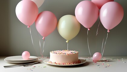 Celebrate special moments with a delightful birthday cake surrounded by colorful balloons for unforgettable parties