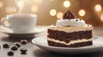 Indulge in a slice of creamy dream, irresistible cake with chocolate chips and exquisite frosting