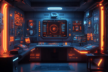 Futuristic scene featuring artificial intelligence, robot assistant, and smart devices in a modern high-tech environment, highlighting advanced AI technology and innovation.
