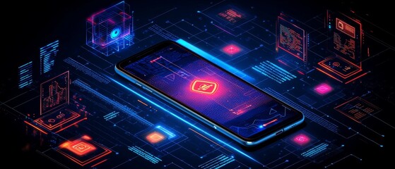 Obraz premium How a Flat Design Smartphone with a Robust Antivirus Application Enhances Digital Security and User Experience