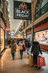 Black Friday shoppers in mall concept